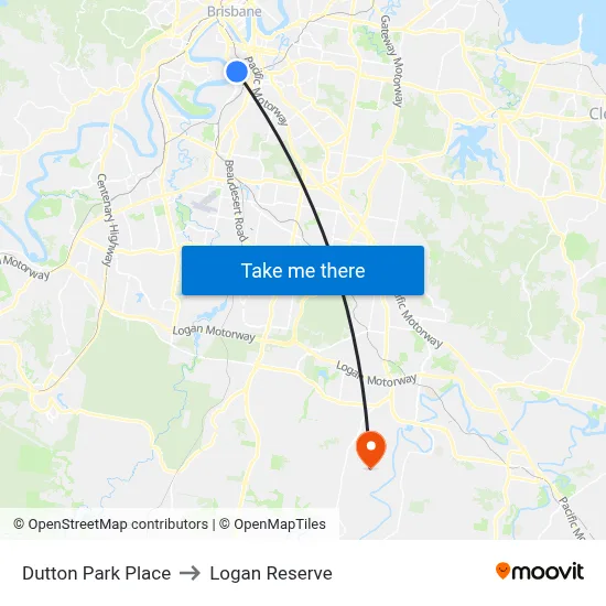 Dutton Park Place to Logan Reserve map