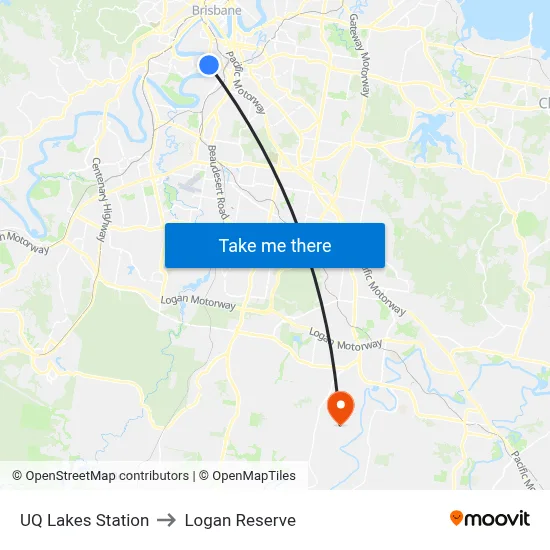 UQ Lakes Station to Logan Reserve map