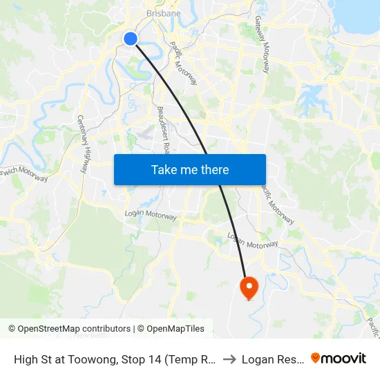 High St at Toowong, Stop 14 (Temp Relocation) to Logan Reserve map