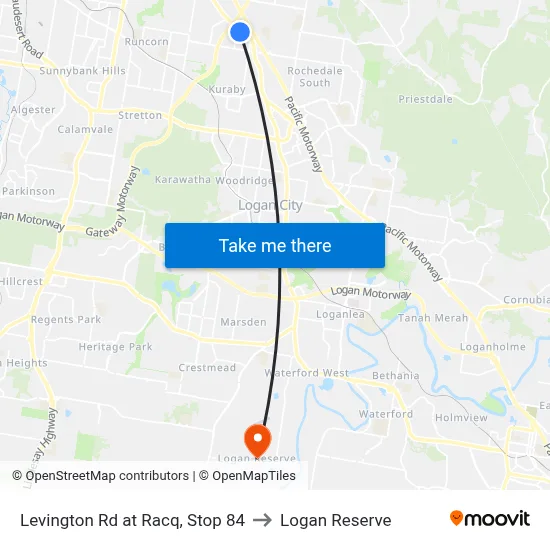 Levington Rd at Racq, Stop 84 to Logan Reserve map