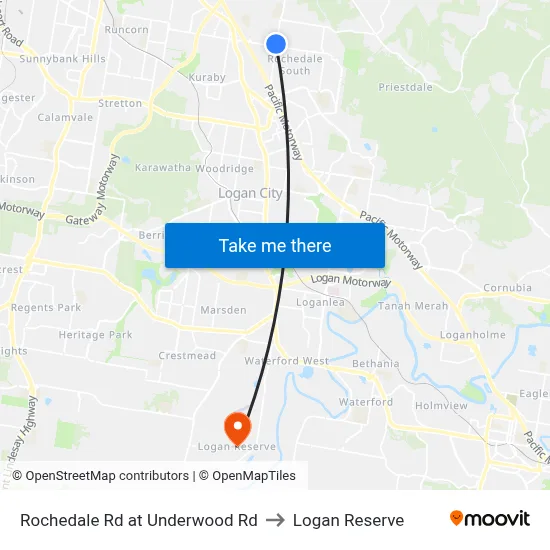 Rochedale Rd at Underwood Rd to Logan Reserve map