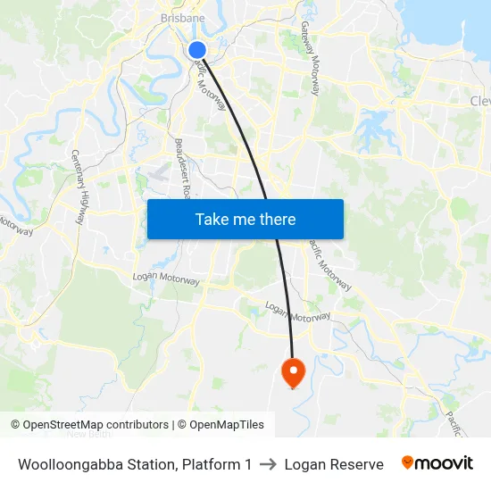 Woolloongabba Station, Platform 1 to Logan Reserve map