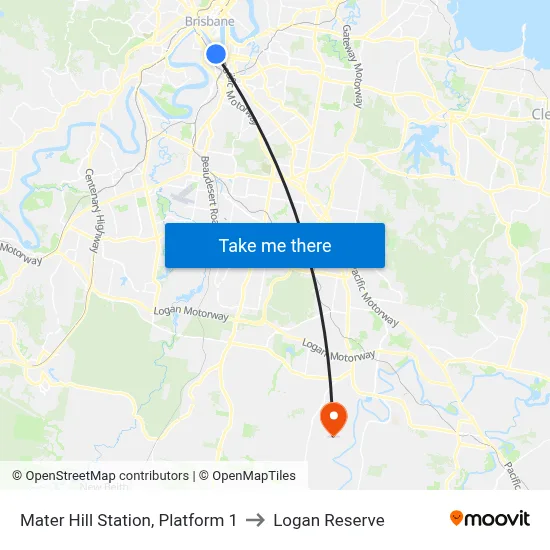 Mater Hill Station, Platform 1 to Logan Reserve map