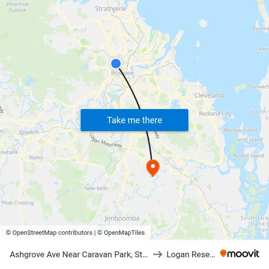 Ashgrove Ave Near Caravan Park, Stop 20 to Logan Reserve map