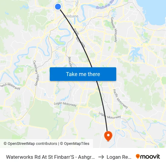 Waterworks Rd At St Finbarr'S - Ashgrove, Stop 16 to Logan Reserve map