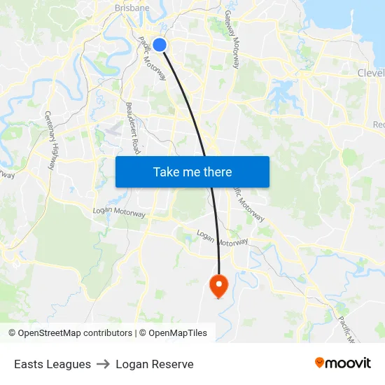 Easts Leagues to Logan Reserve map