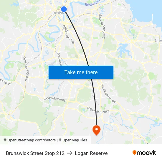 Brunswick Street Stop 212 to Logan Reserve map