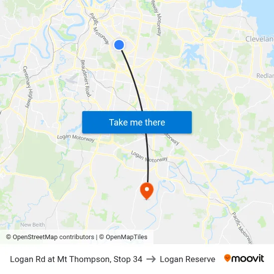 Logan Rd at Mt Thompson, Stop 34 to Logan Reserve map