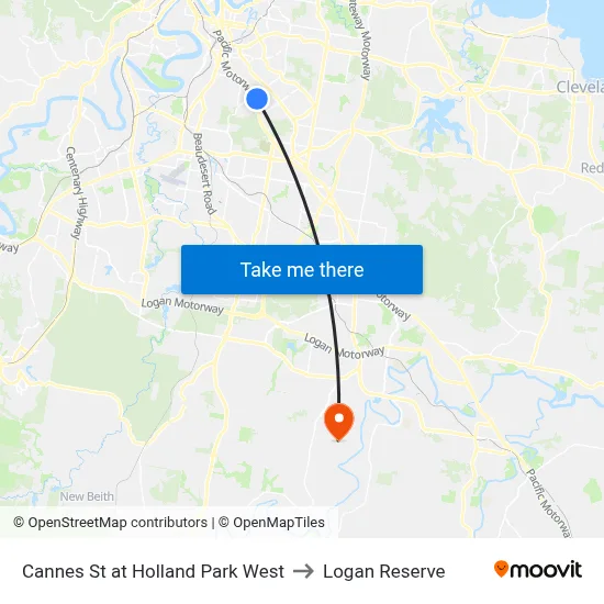 Cannes St at Holland Park West to Logan Reserve map