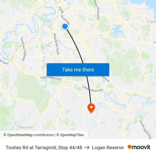 Toohey Rd at Tarragindi, Stop 44/48 to Logan Reserve map