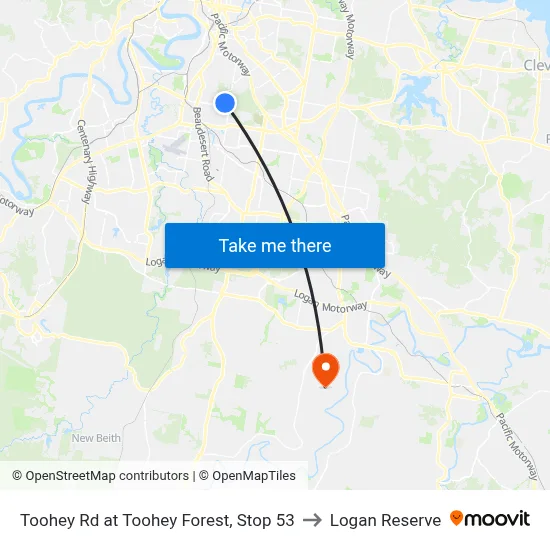 Toohey Rd at Toohey Forest, Stop 53 to Logan Reserve map