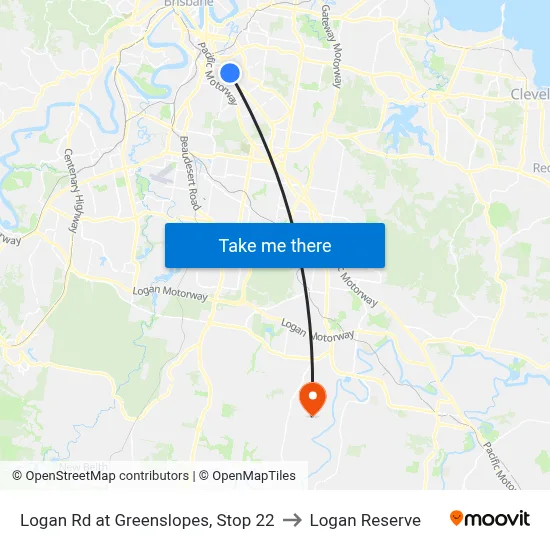Logan Rd at Greenslopes, Stop 22 to Logan Reserve map