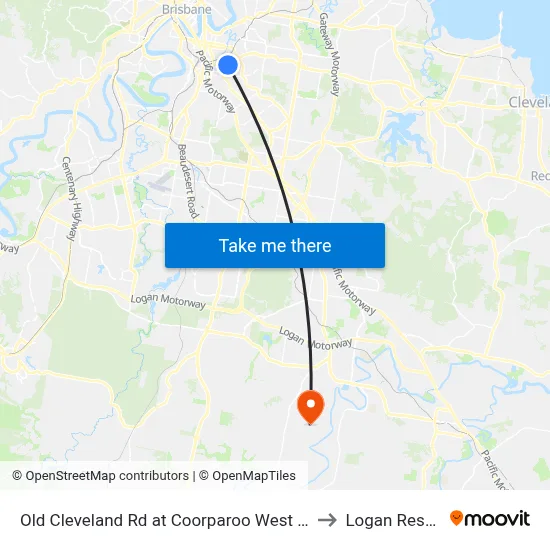 Old Cleveland Rd at Coorparoo West Stop 19 to Logan Reserve map
