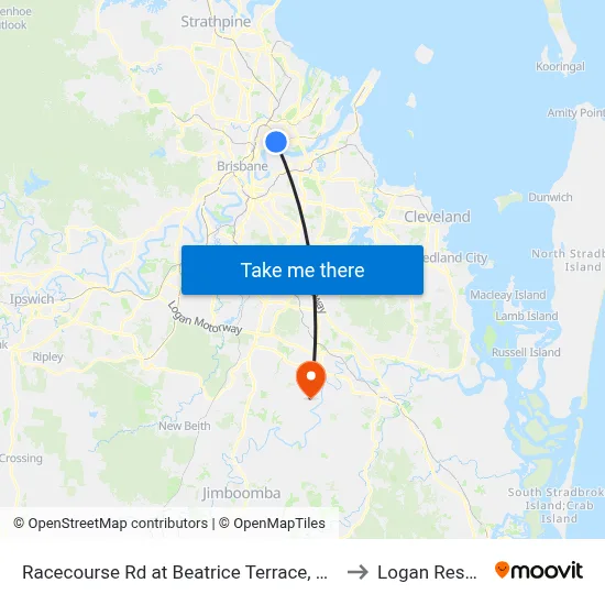 Racecourse Rd at Beatrice Terrace, Stop 22 to Logan Reserve map