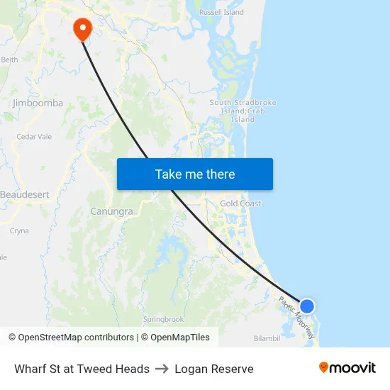 Wharf St at Tweed Heads to Logan Reserve map