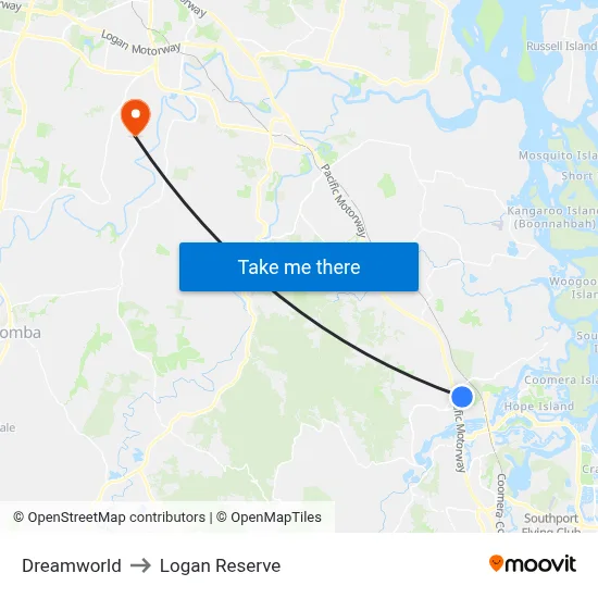 Dreamworld to Logan Reserve map
