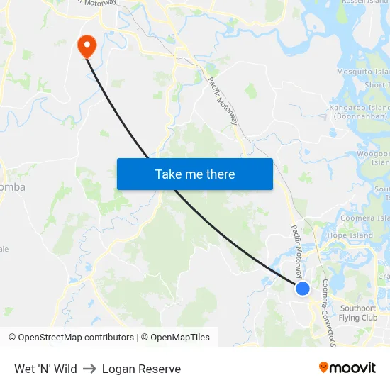 Wet 'N' Wild to Logan Reserve map