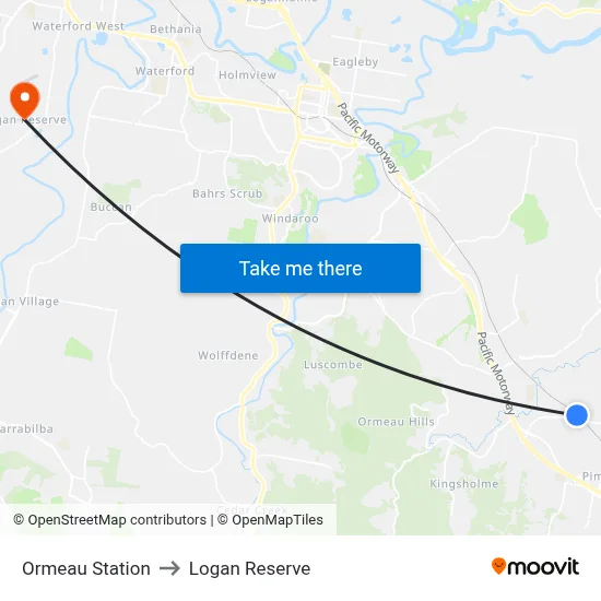 Ormeau Station to Logan Reserve map