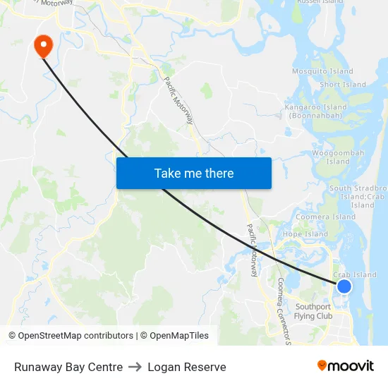 Runaway Bay Centre to Logan Reserve map