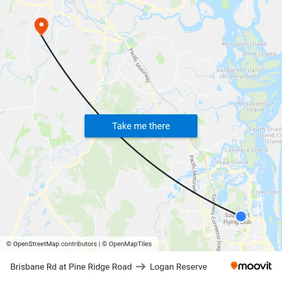 Brisbane Rd at Pine Ridge Road to Logan Reserve map
