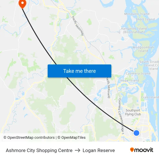 Ashmore City Shopping Centre to Logan Reserve map