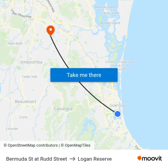 Bermuda St at Rudd Street to Logan Reserve map