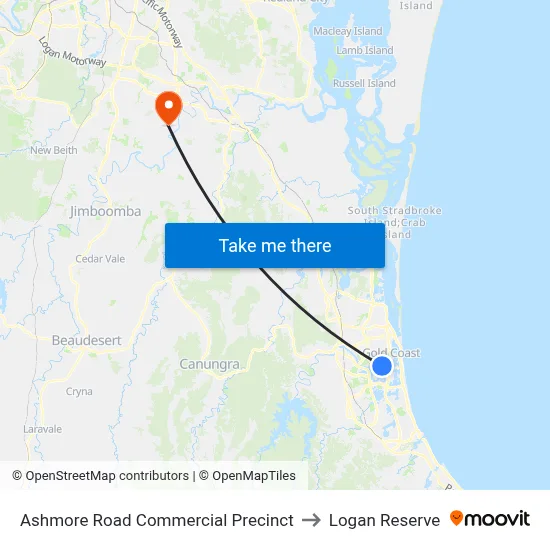 Ashmore Road Commercial Precinct to Logan Reserve map