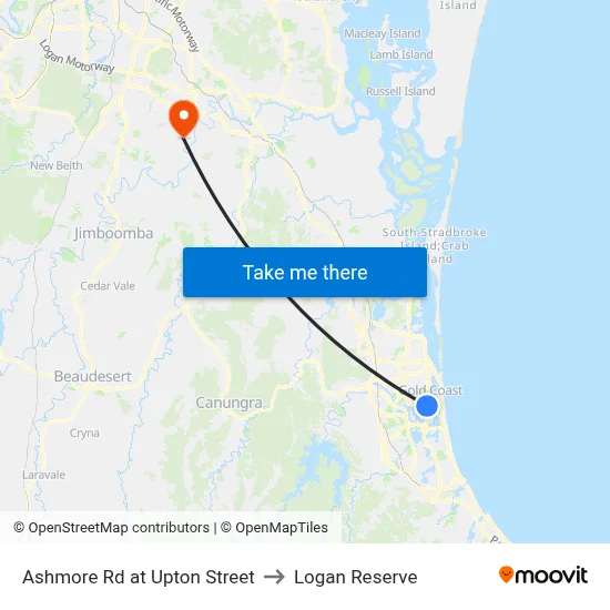 Ashmore Rd at Upton Street to Logan Reserve map