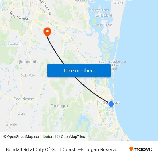 Bundall Rd at City Of Gold Coast to Logan Reserve map