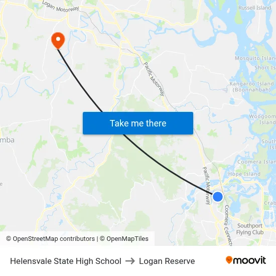 Helensvale State High School to Logan Reserve map