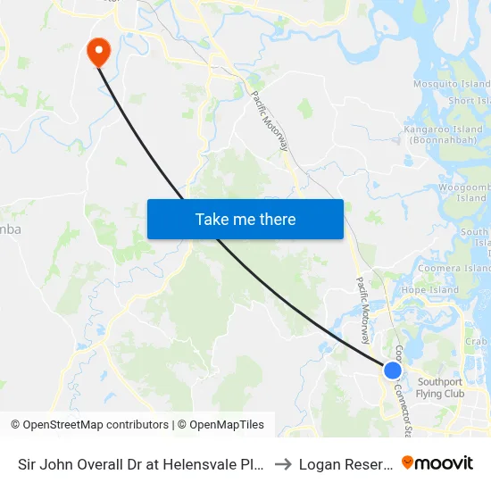 Sir John Overall Dr at Helensvale Plaza to Logan Reserve map