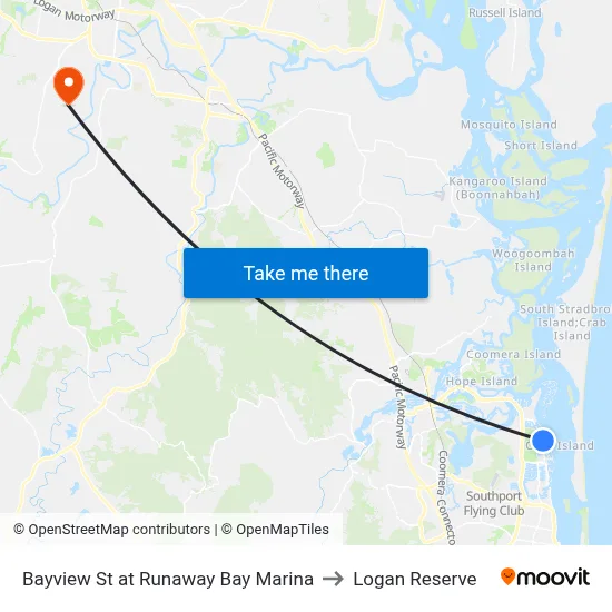 Bayview St at Runaway Bay Marina to Logan Reserve map