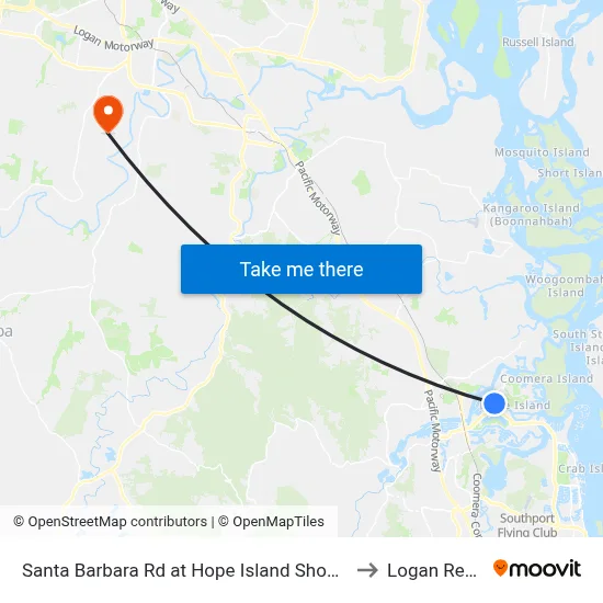 Santa Barbara Rd at Hope Island Shopping Centre to Logan Reserve map
