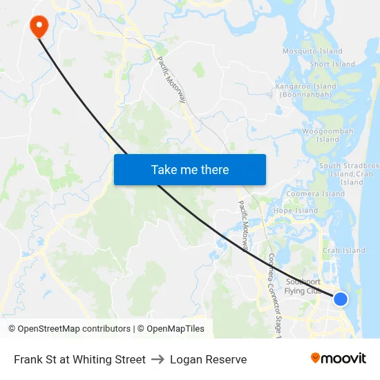 Frank St at Whiting Street to Logan Reserve map