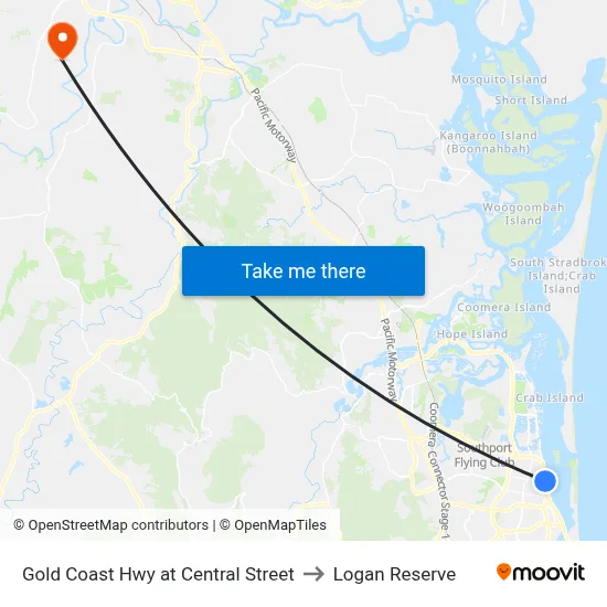 Gold Coast Hwy at Central Street to Logan Reserve map