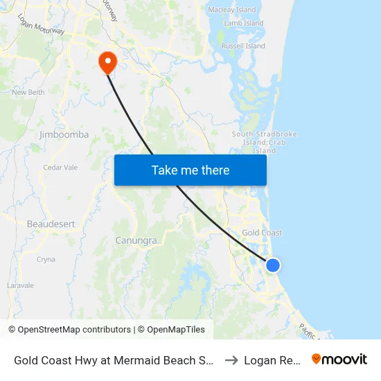 Gold Coast Hwy at Mermaid Beach South Station to Logan Reserve map
