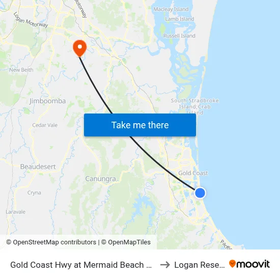 Gold Coast Hwy at Mermaid Beach Station to Logan Reserve map