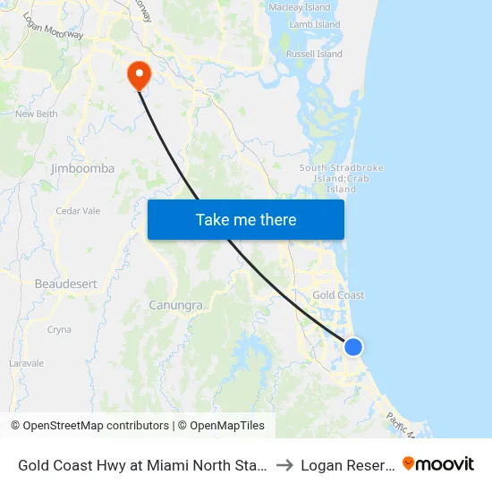 Gold Coast Hwy at Miami North Station to Logan Reserve map