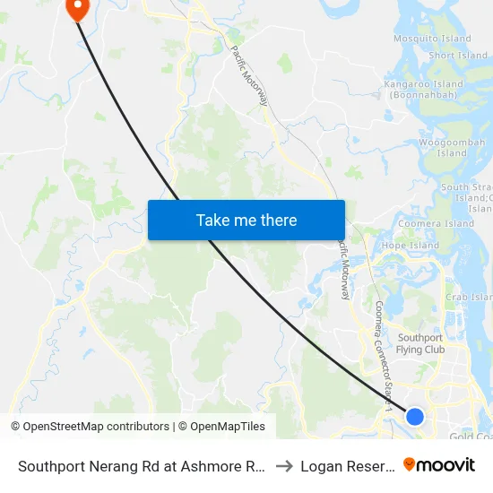 Southport Nerang Rd at Ashmore Road to Logan Reserve map
