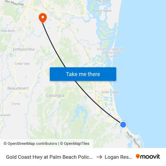 Gold Coast Hwy at Palm Beach Police Station to Logan Reserve map