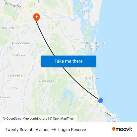 Twenty Seventh Avenue to Logan Reserve map