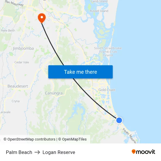 Palm Beach to Logan Reserve map