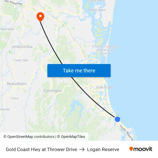 Gold Coast Hwy at Thrower Drive to Logan Reserve map