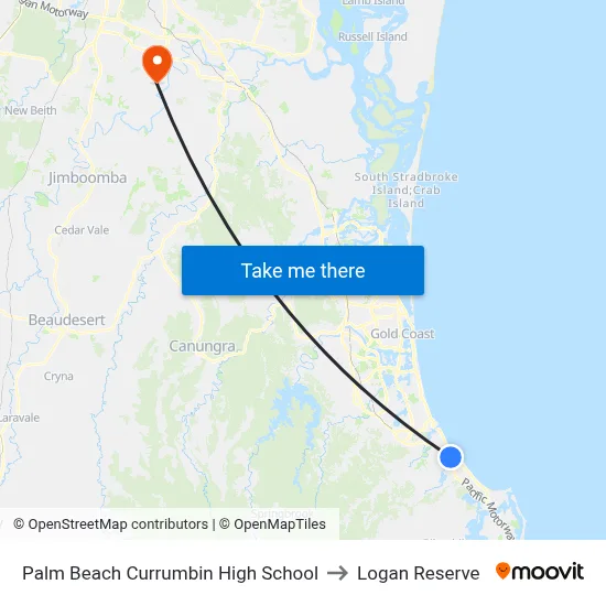 Palm Beach Currumbin High School to Logan Reserve map