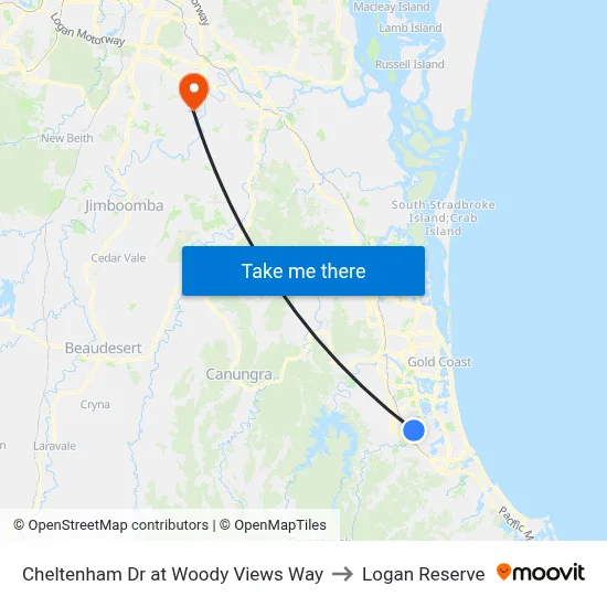 Cheltenham Dr at Woody Views Way to Logan Reserve map