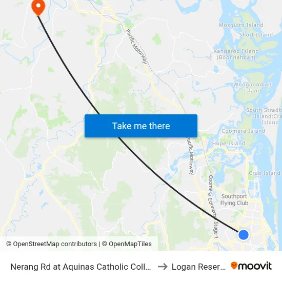 Nerang Rd at Aquinas Catholic College to Logan Reserve map