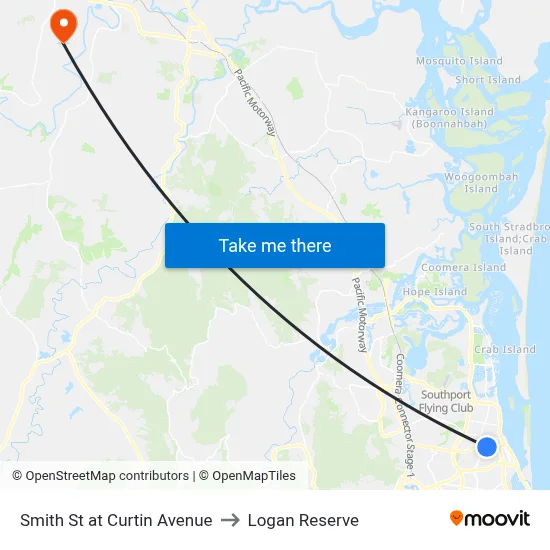 Smith St at Curtin Avenue to Logan Reserve map