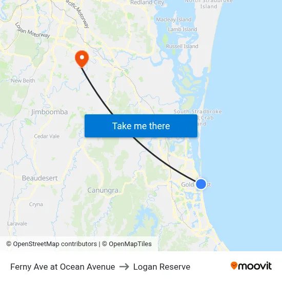 Ferny Ave at Ocean Avenue to Logan Reserve map