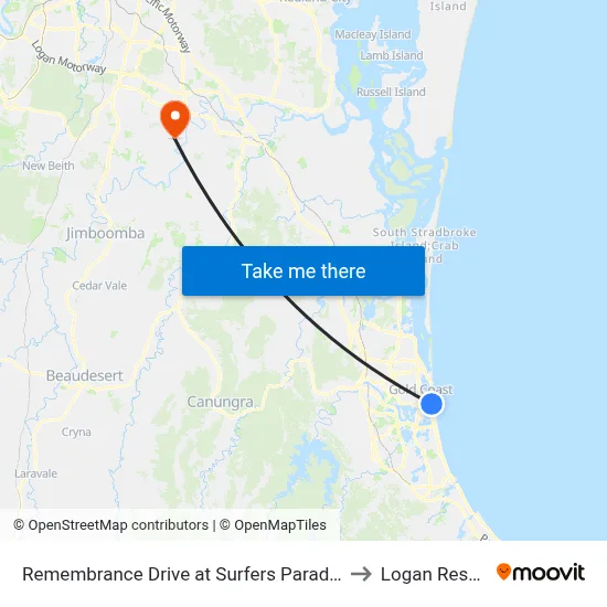 Remembrance Drive at Surfers Paradise Bvd to Logan Reserve map