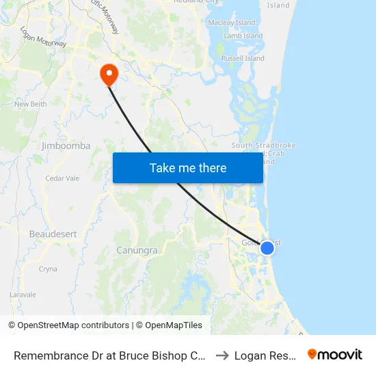 Remembrance Dr at Bruce Bishop Car Park to Logan Reserve map